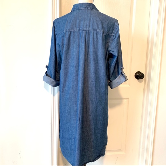 LUXOLOGY Chambray Collared Shirt Dress—SZ. 10 - Picture 4 of 11